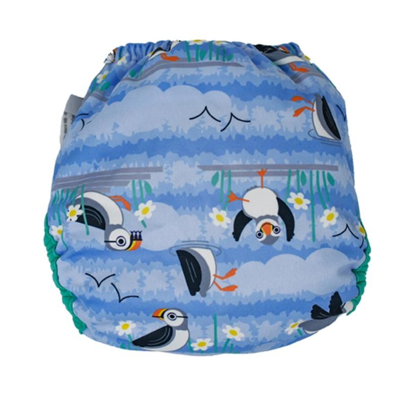 Fralda de pano de bambu com velcro pop-in Blue Puffin Close