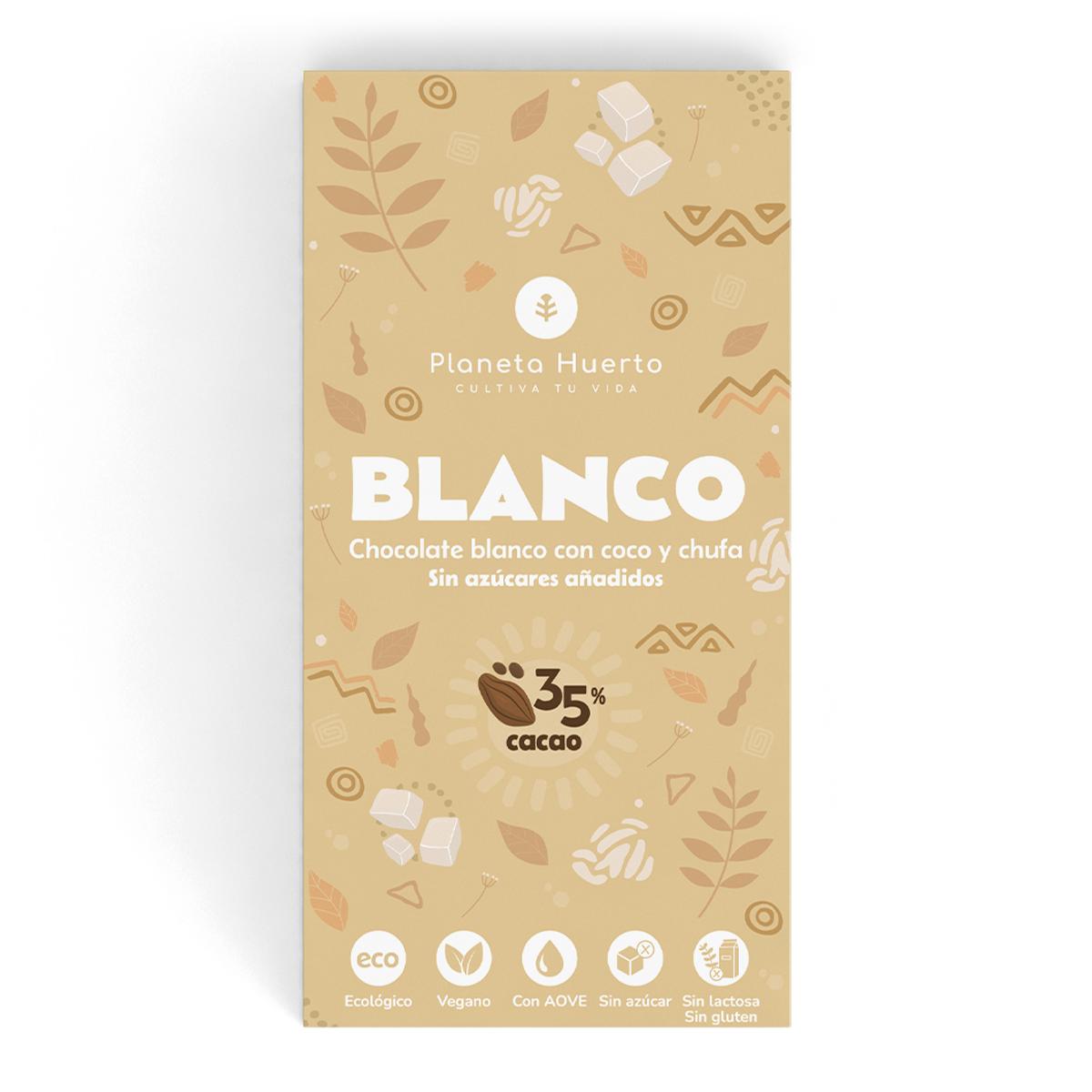 Barra de chocolate branco vegan 35% sem adição de açúcar Planeta Huerto 70 g