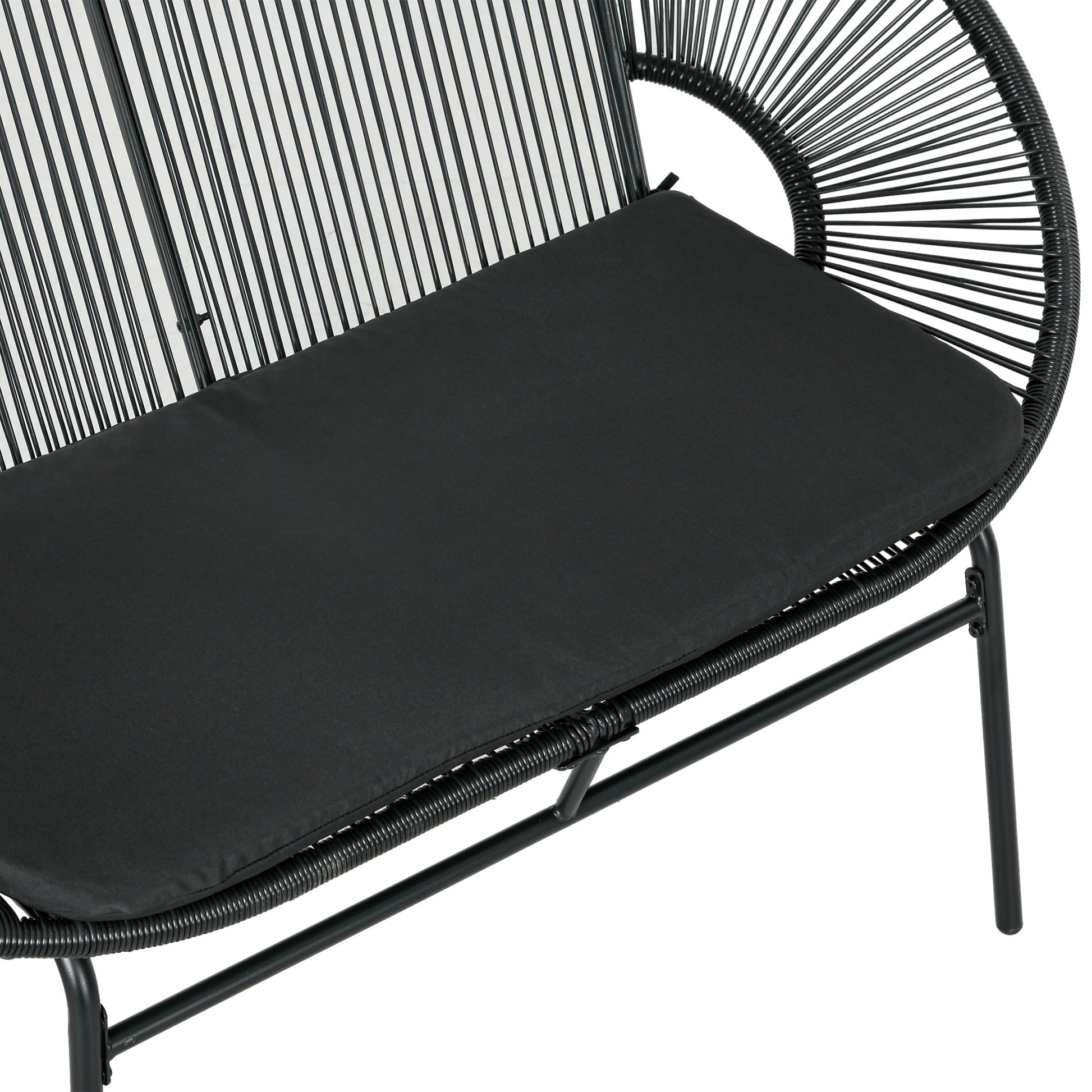 Outsunny Silla Acapulco De 2 Plazas Con Reposabrazos Cojines 132x72x83 Cm Negro_3