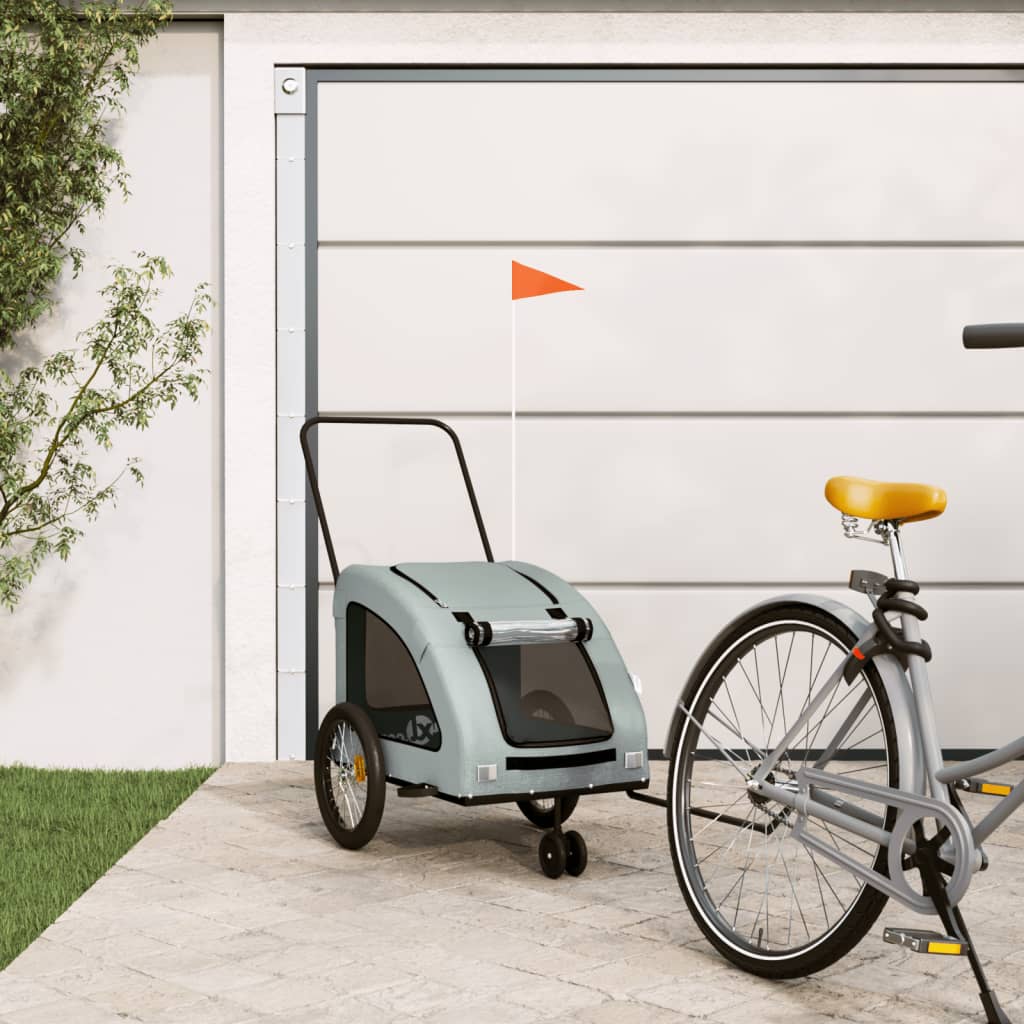 Remolque De Bicicleta Mascotas Hierro Tela Oxford Gris_1