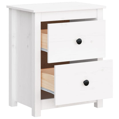 Mesita De Noche Madera Maciza De Pino Blanca 50x35x61,5 Cm_3