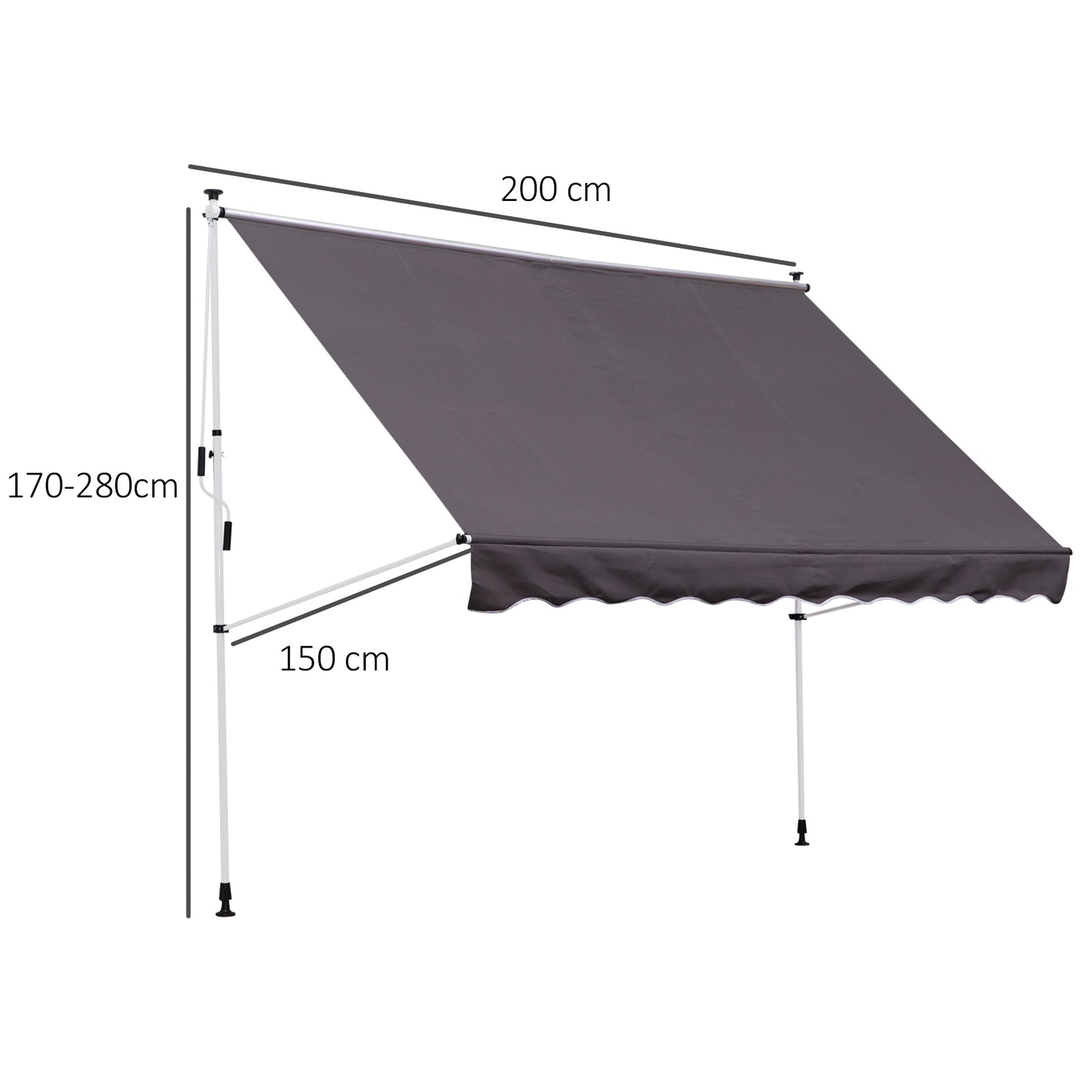Outsunny Toldo Manual Retráctil 200x150x170-280cm Con Manivela Para Terraza_2