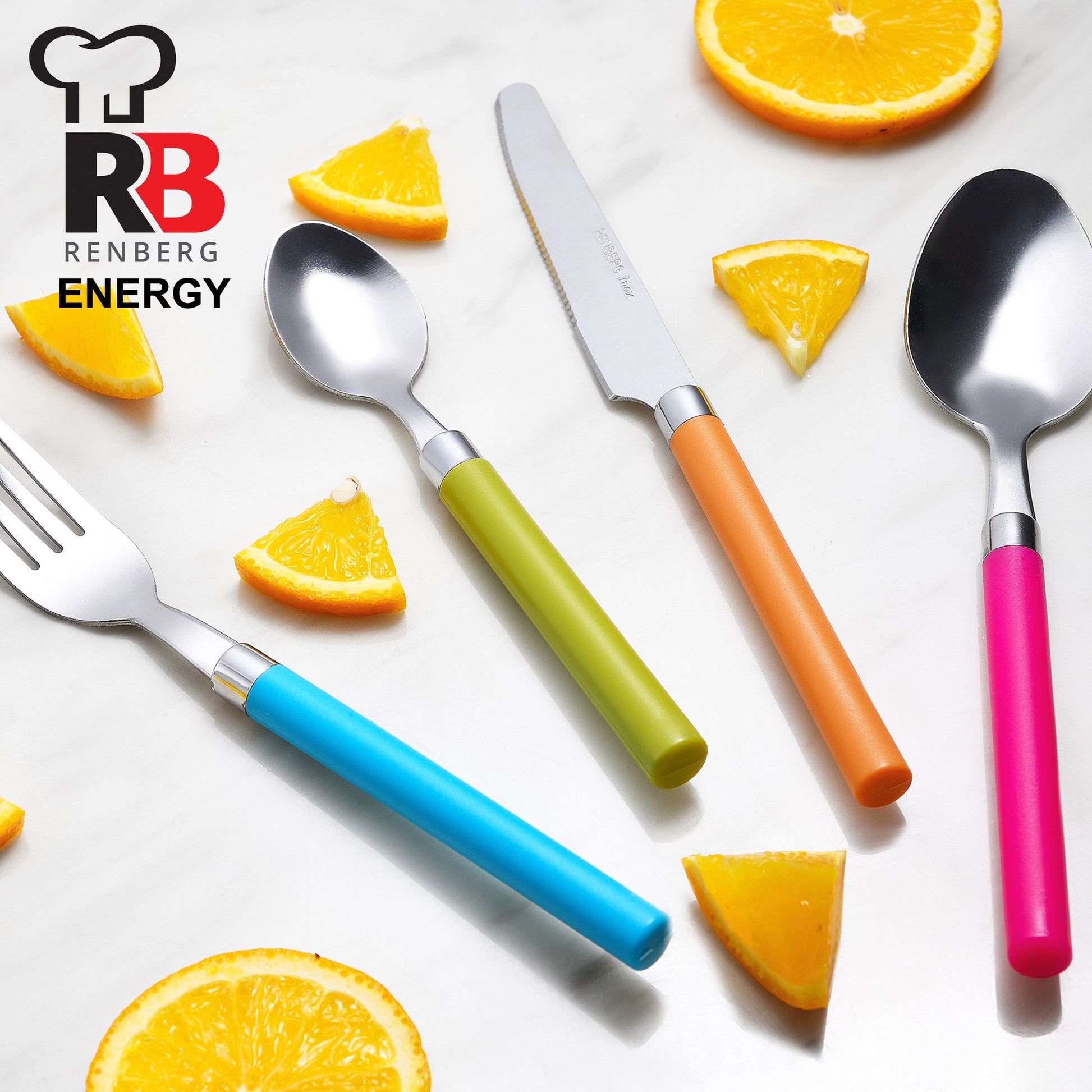 Pack Batería De Cocina 5 Piezas + Set De Cubertería 24pc En Acero Inoxidable Mangos Multicolor