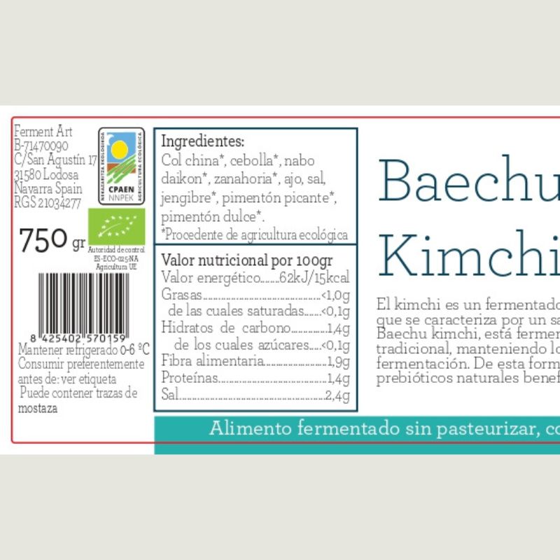 Kimchi Baechu Eco Sin Pasteurizar Ferment Art 750 Gr_1