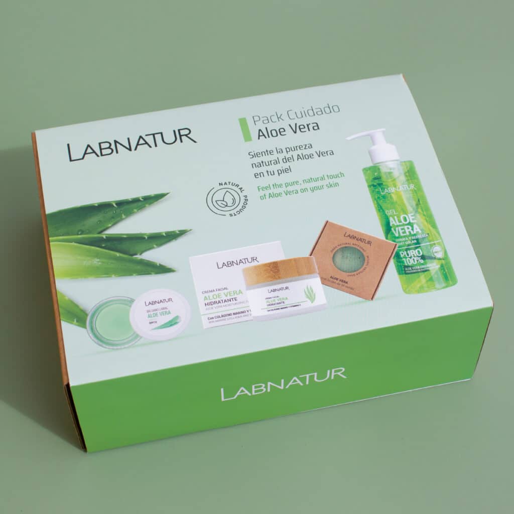 Pack Cuidado de Aloe Vera Labnatur | Crema Facial 50 ml, Gel 250 ml, Bálsamo SPF10 y Jabón 100 g | Piel Sensible_1