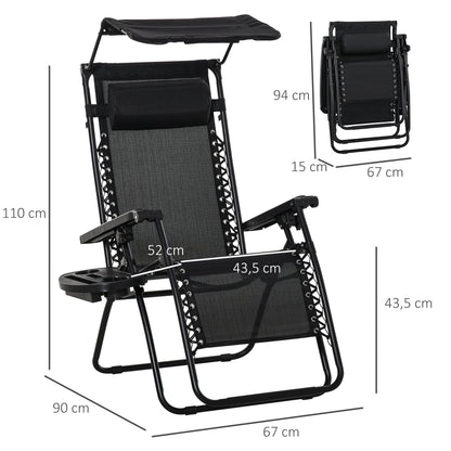 Outsunny Tumbona De Gravedad Cero Con Toldo Plegable Bandeja Portavasos_2