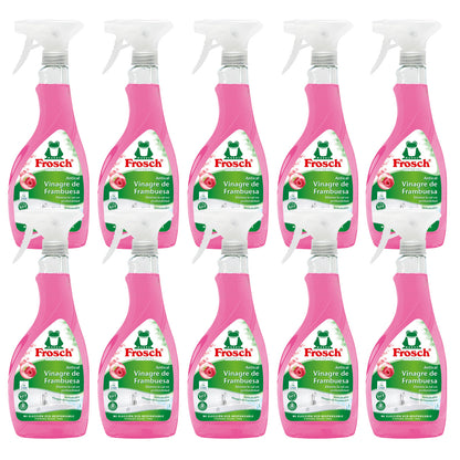 Embalagem de 10 sprays anti-calcário de framboesa Frosch 500 ml