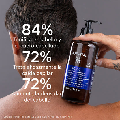 Champô tonificante para homem contra a queda de cabelo - Ecopack APIVITA, 500 ml