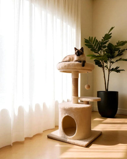 Cama Árbol Para Gatos Nácar Con Base De Madera Maciza Y Diseño Ligero Althea Living 30x30x61.5cm_5