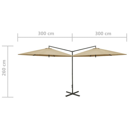 Vidaxl Sombrilla Doble De Jardín Con Palo De Acero Taupe 600 Cm_2