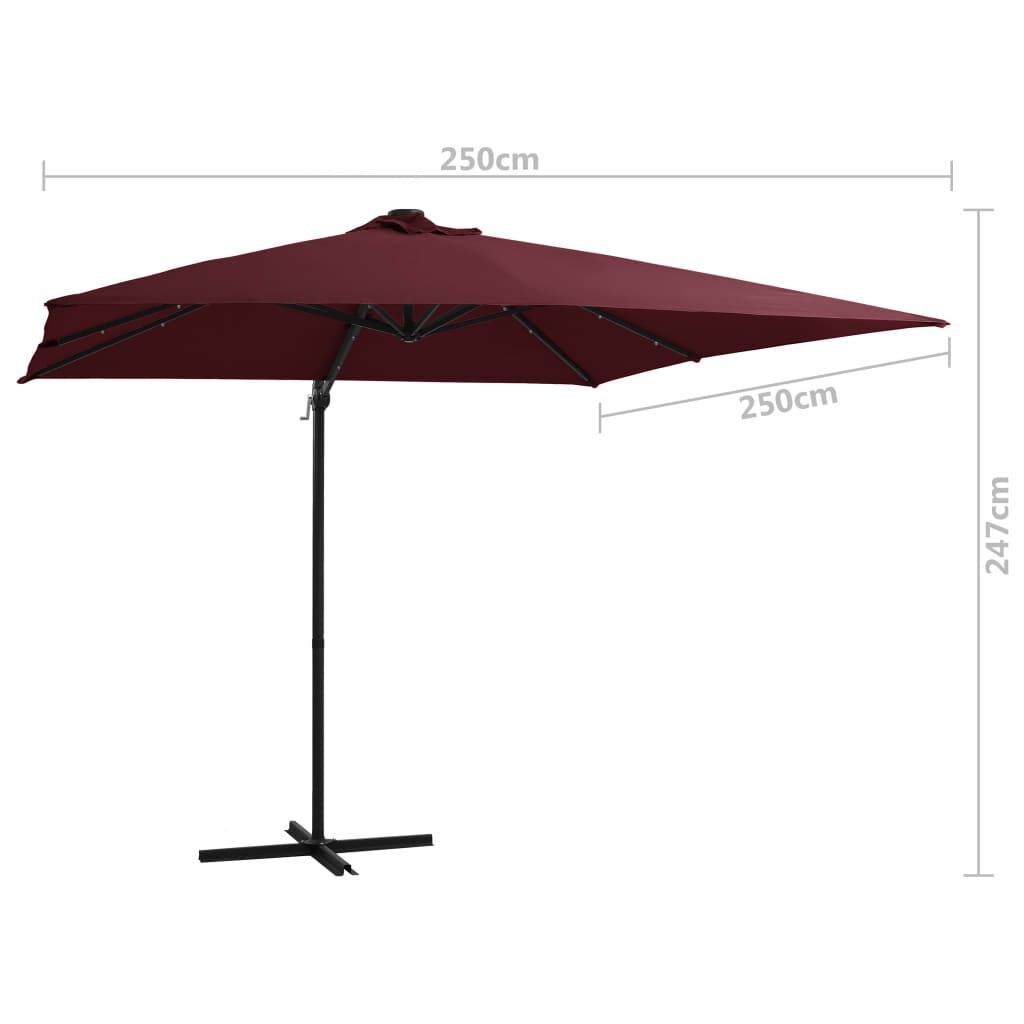 Vidaxl Sombrilla Jardín Voladiza Con Luces Led Rojo Burdeos 250x250 Cm_2
