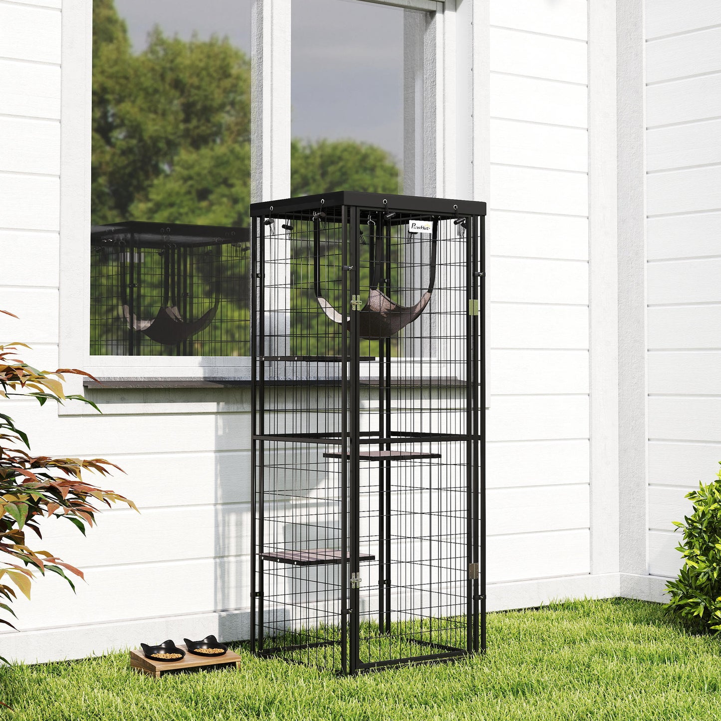 Pawhut Jaula Para Gatos Para Exterior E Interior Con Cubierta Impermeable Negro_1
