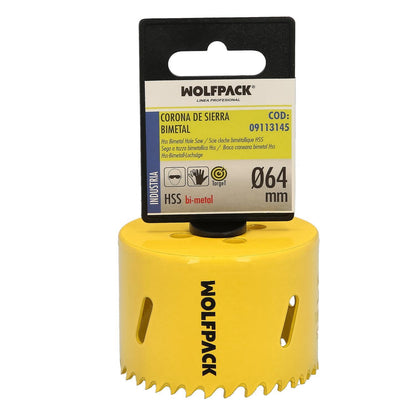 Corona Sierra Bimetal Ø 64 Mm. Templado Termico, Base Reforzada. Corona Madera, Broca Agujeros Madera, Acero, Hierro, Plasticos