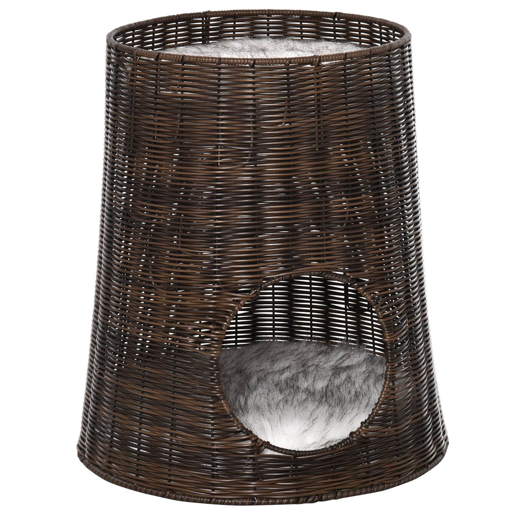 Pawhut Cesta De Ratán Para Gatos De 2 Niveles Con Cojines Lavables Ø45x50 Cm_0