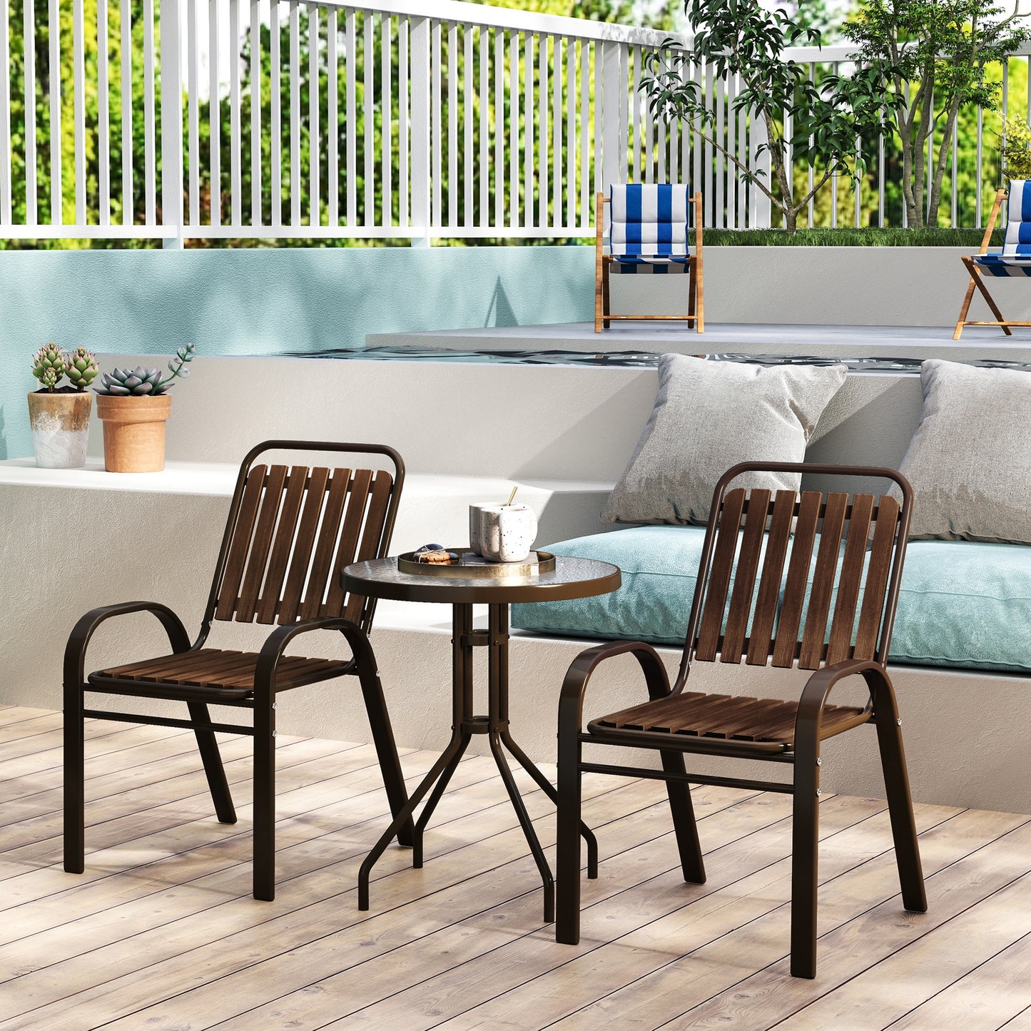 Outsunny Conjunto Jardín Exterior De 3 Piezas Con 2 Sillas Apilables Y Mesa_3