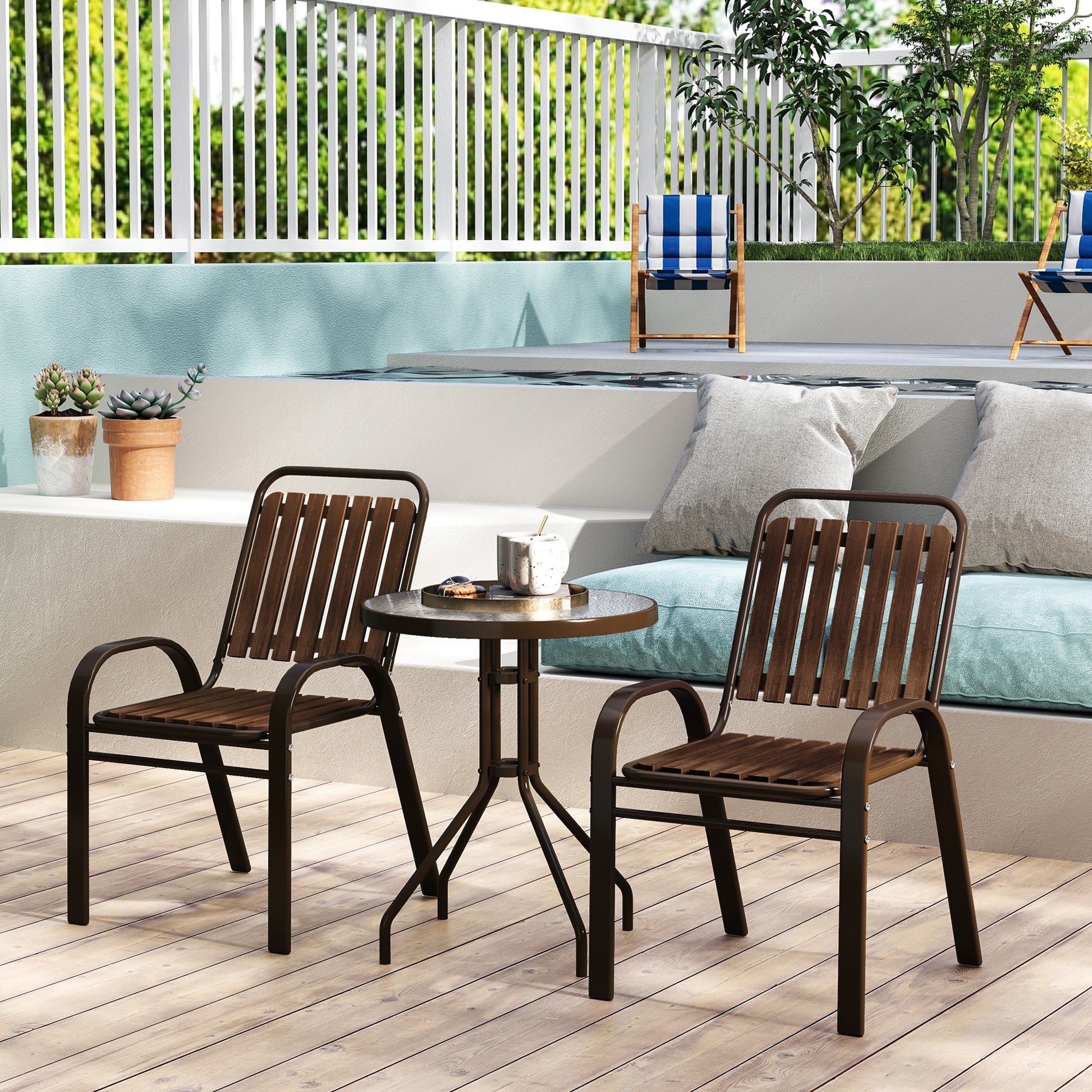 Outsunny Conjunto Jardín Exterior De 3 Piezas Con 2 Sillas Apilables Y Mesa_3