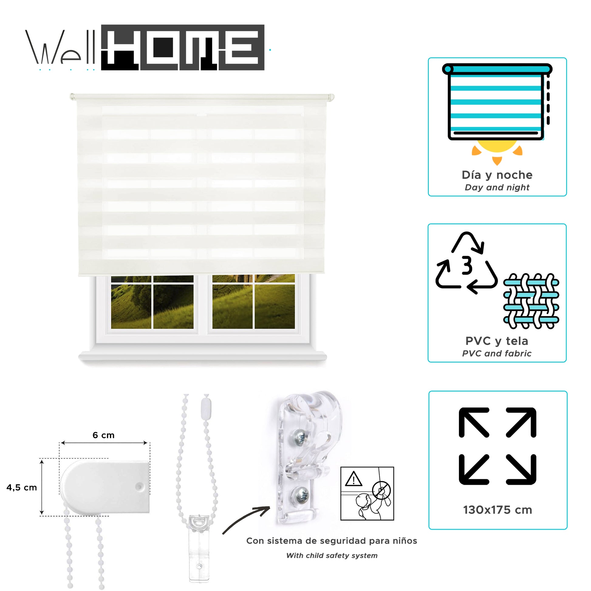 Estor Blanco Roto 130x175cm Enrollable Día/noche Wellhome_1