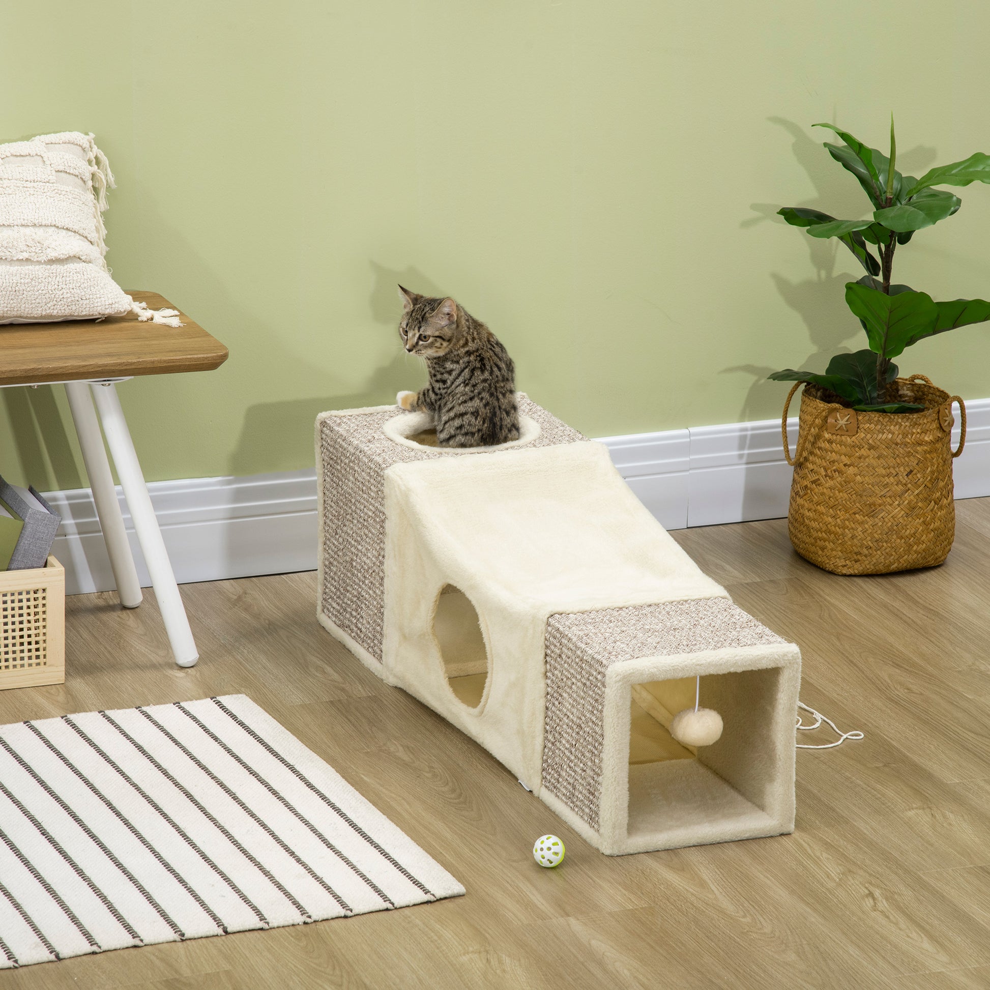 Pawhut Túnel Para Gatos Con Múltiples Entradas Casetas De Sisal Bola 98x30x30cm_1