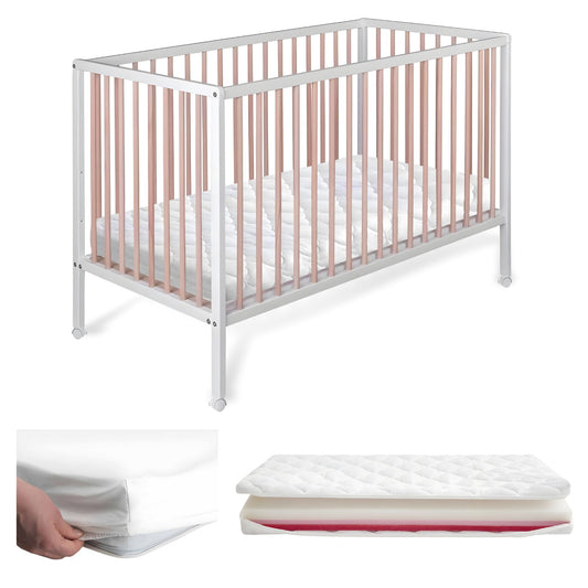Cuna De Bebé Laponia Estilo Nórdico Natural 120x60 Cm Madera De Haya Con Colchón Helios Y Funda Impermeable_0