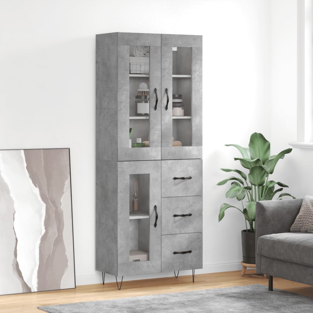 Aparador Alto Madera Contrachapada Gris Hormigón 69,5x34x180 Cm_0