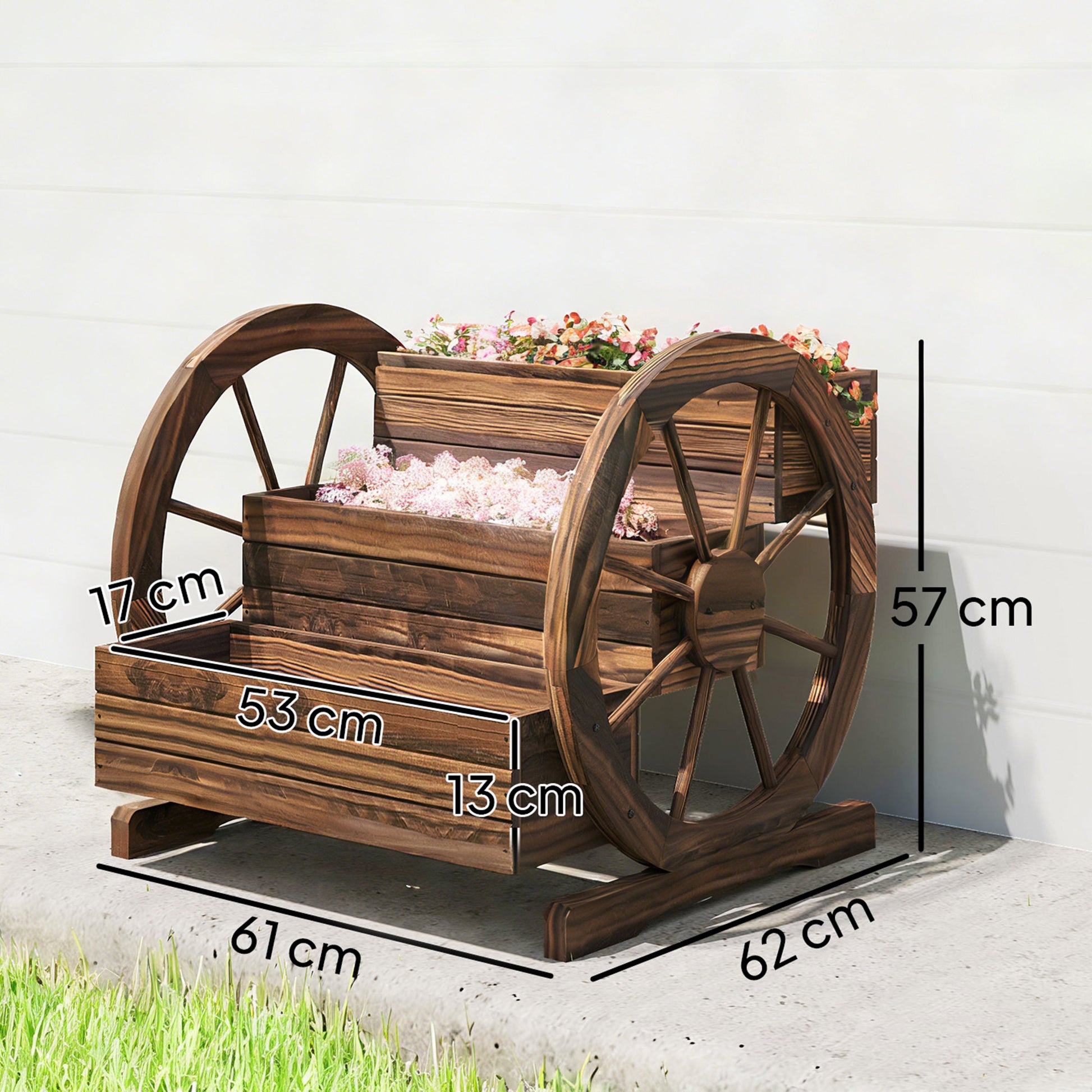 Outsunny Jardinera De Madera Macetero De 3 Niveles 61x62x57 Cm Carbonizado_2