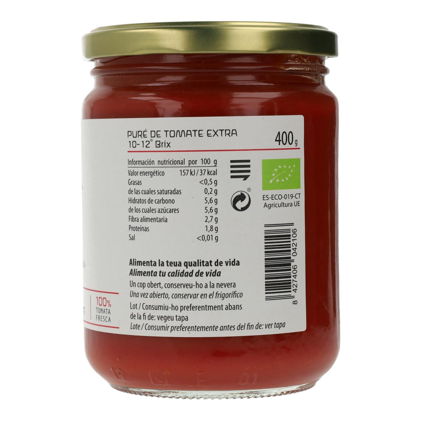 Puré de tomate biológico Cal Valls, 400 g