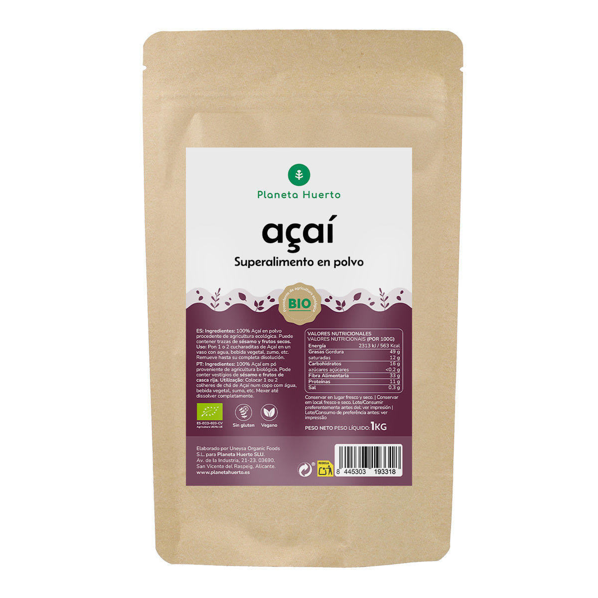 Açaí em pó ECO Planeta Huerto 1 kg