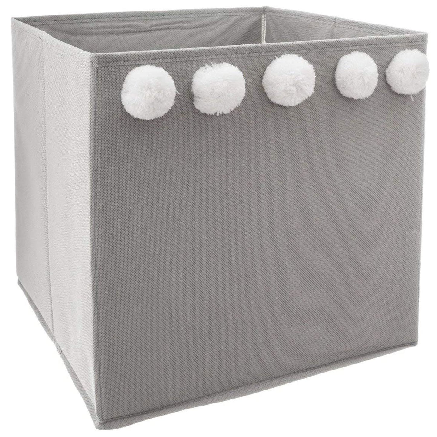 Set De 3 Cajas De Almacenamiento Infantil Con Pompones Color Gri29 X 29 X 29 Cm_2