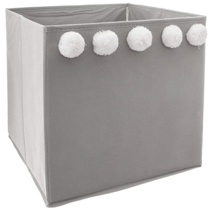 Set De 3 Cajas De Almacenamiento Infantil Con Pompones Color Gri29 X 29 X 29 Cm_2