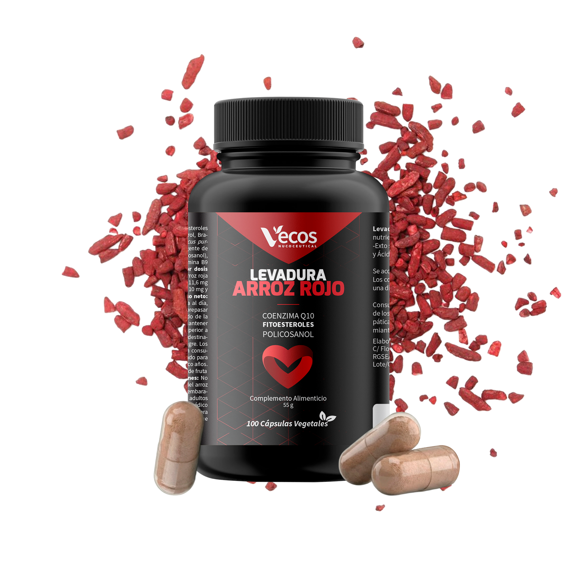 Levadura de Arroz Rojo + Q10 VECOS 100 cápsulas | Control de Colesterol y de Corazón | Con Fitoesteroles y Policosanol_0