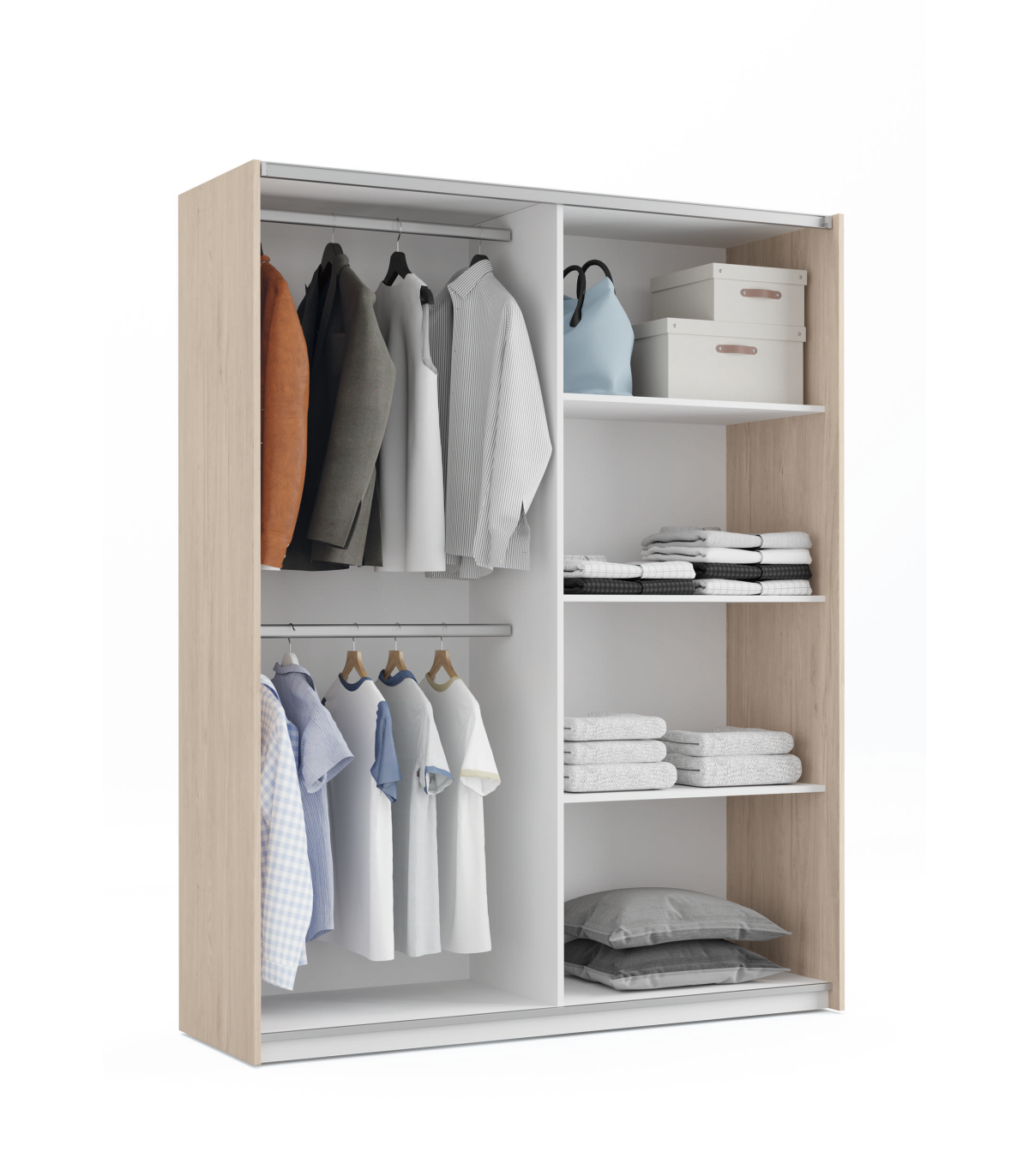 Armario Ropero 2 Puertas Correderas Onix Acabado Roble Aurora/blanco, 200 Cm(alto)150 Cm(a_1