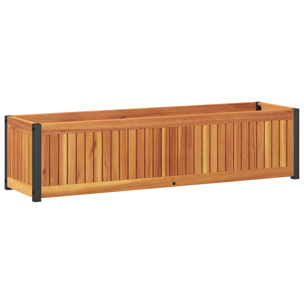 Jardinera De Madera Maciza De Acacia Y Acero 110x30x27,5 Cm_0