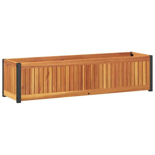 Jardinera De Madera Maciza De Acacia Y Acero 110x30x27,5 Cm_0