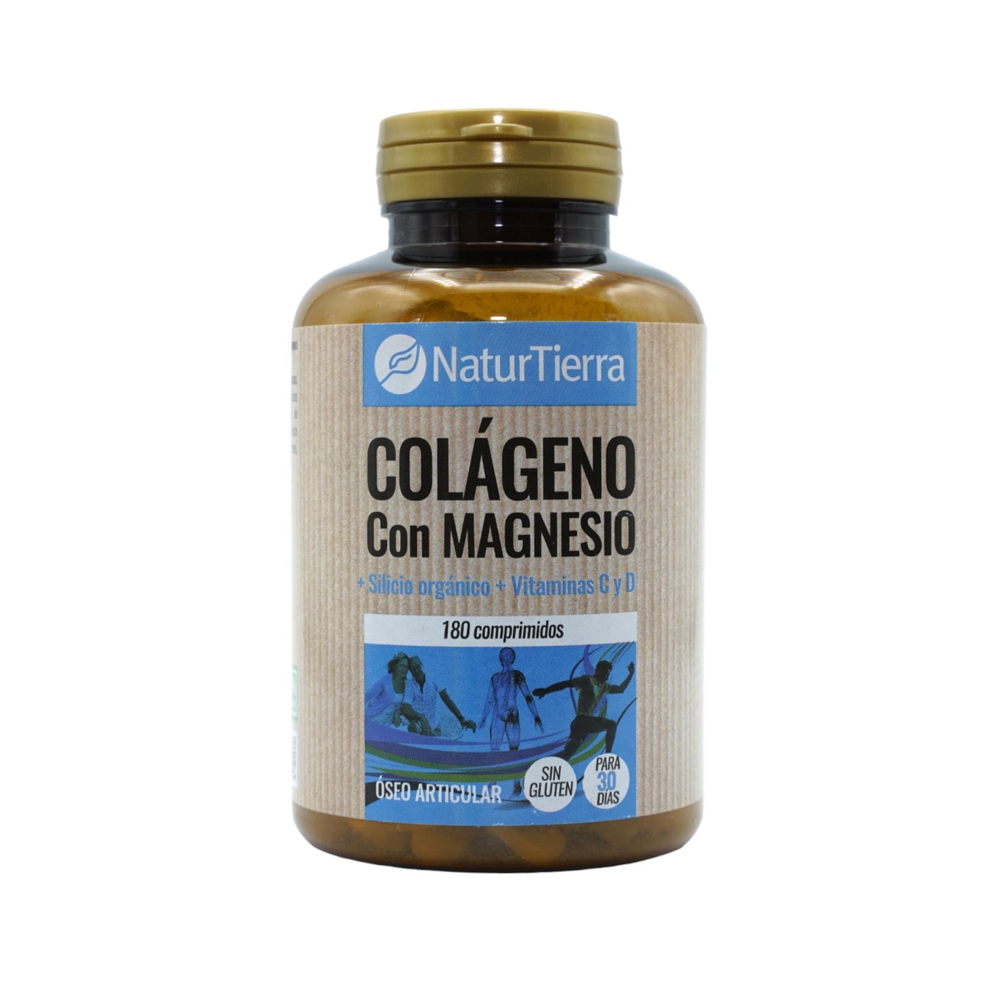 Colagénio com magnésio + silício orgânico + vitaminas C e D, 180 comprimidos. NaturTierra