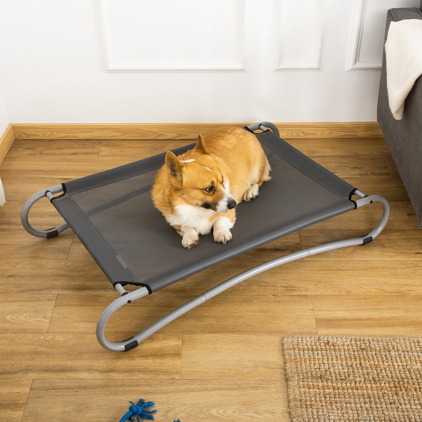 Pawhut Cama Elevada Para Perros Con Tela De Malla Marco Curvo Acero 110x65x20 Cm_3