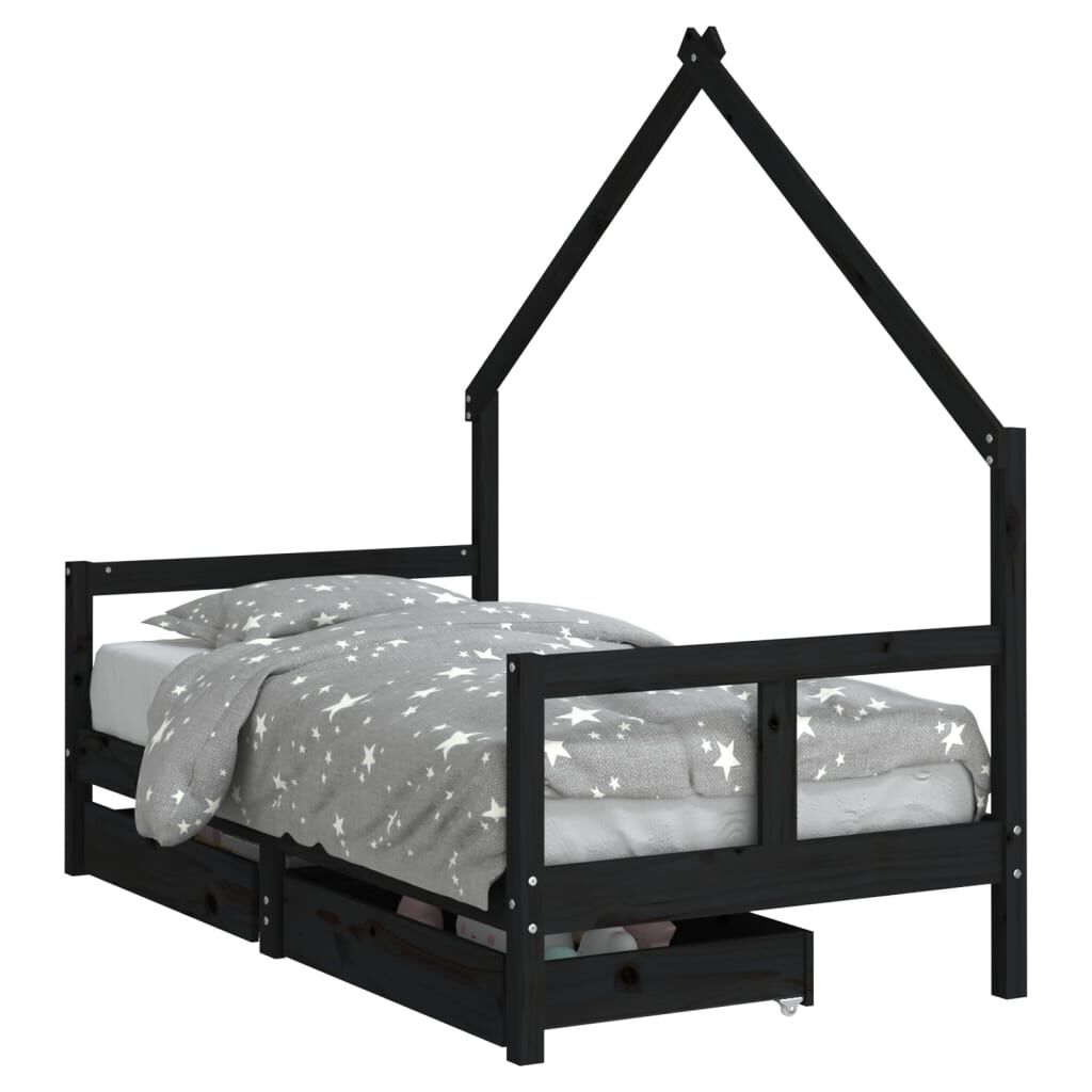 Vidaxl Estructura Cama Infantil Y Cajones Madera Pino Negro 80x160 Cm_0