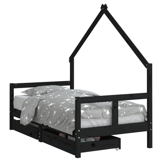 Vidaxl Estructura Cama Infantil Y Cajones Madera Pino Negro 80x160 Cm_0