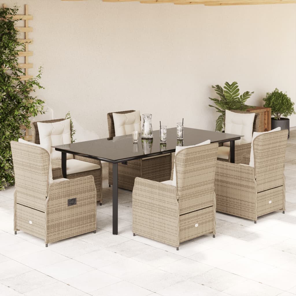 Set Comedor De Jardín 7 Pzas Con Cojines Ratán Sintético Beige / Vetonek_5