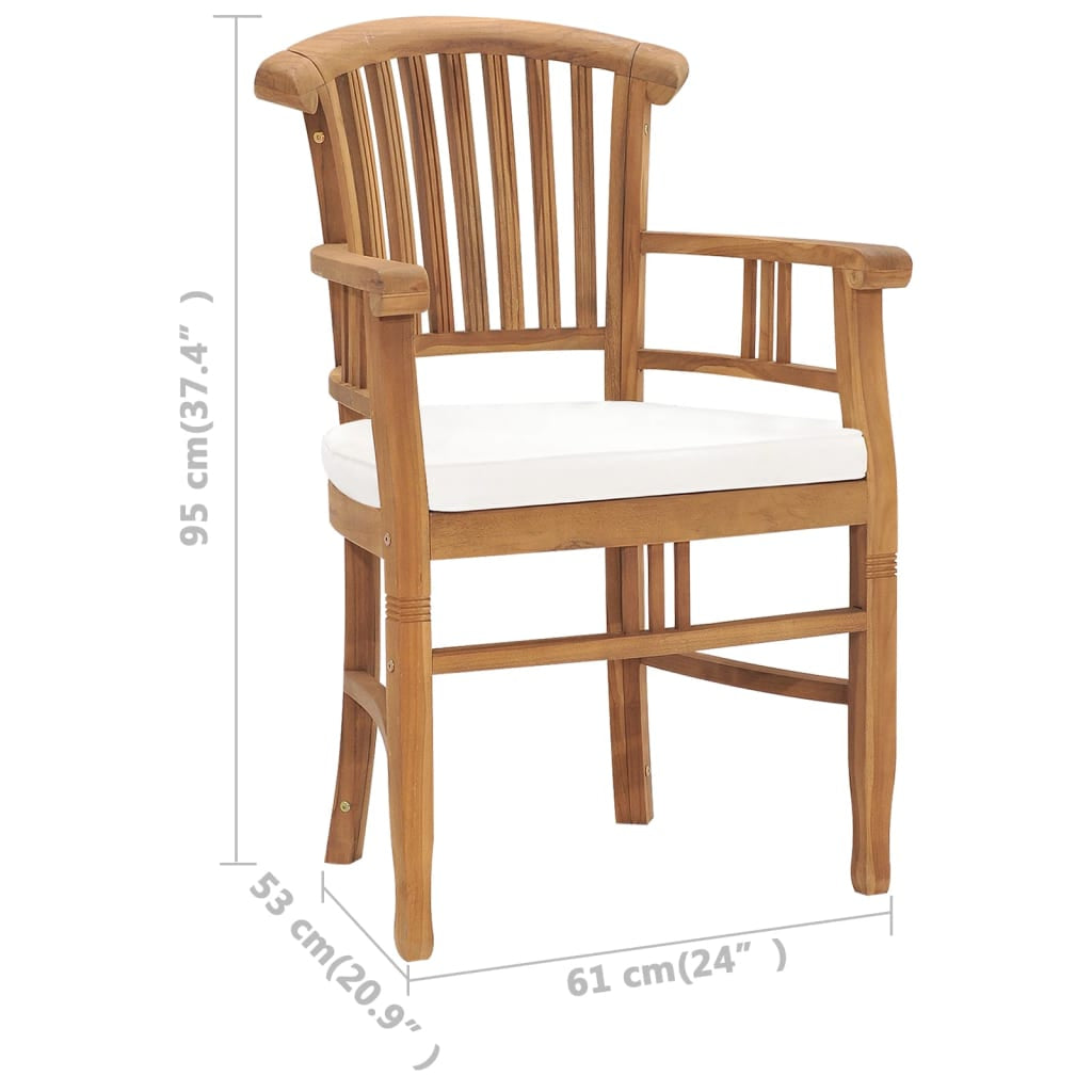 Vidaxl Sillas De Jardín 2 Uds Madera De Teca Con Cojines Blanco Crema_2