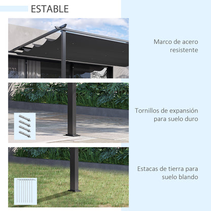 Outsunny Pérgola De Pared De Jardín 4x3 M Con Techo Retráctil Tela Poliéster_5