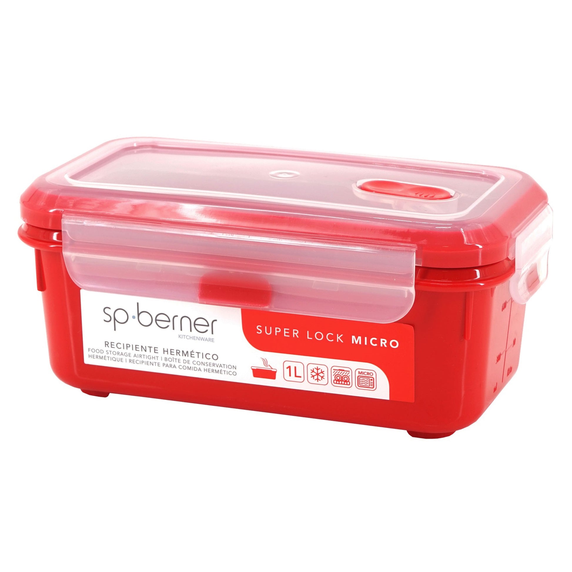 2x Herméticos Super Lock Micro 1 L., Aptos Para Cocinar Al Vapor En El Microondas, Ideal Transporte Y Almacenamiento De Alimentos, Cierre Clip_4