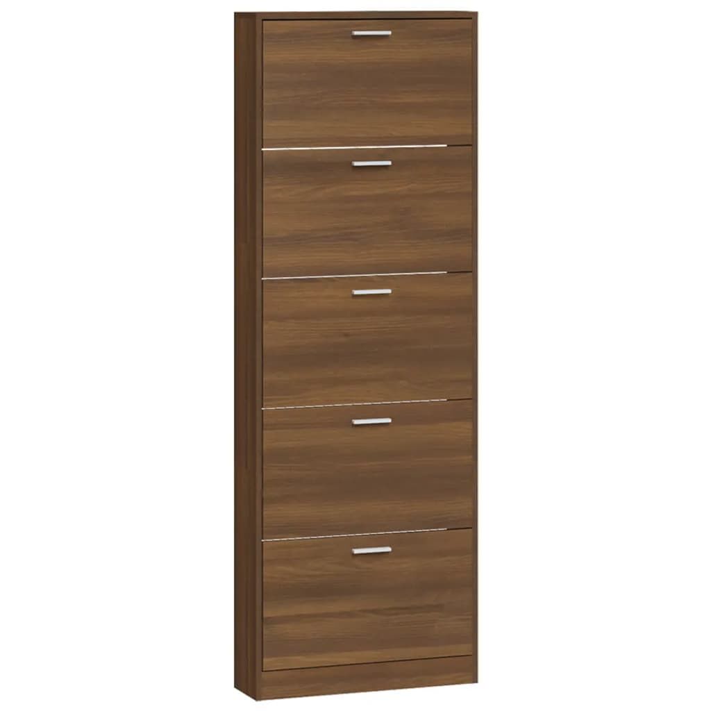 Vidaxl Mueble Zapatero Madera Contrachapada Marrón Roble 59x17x169 Cm_4