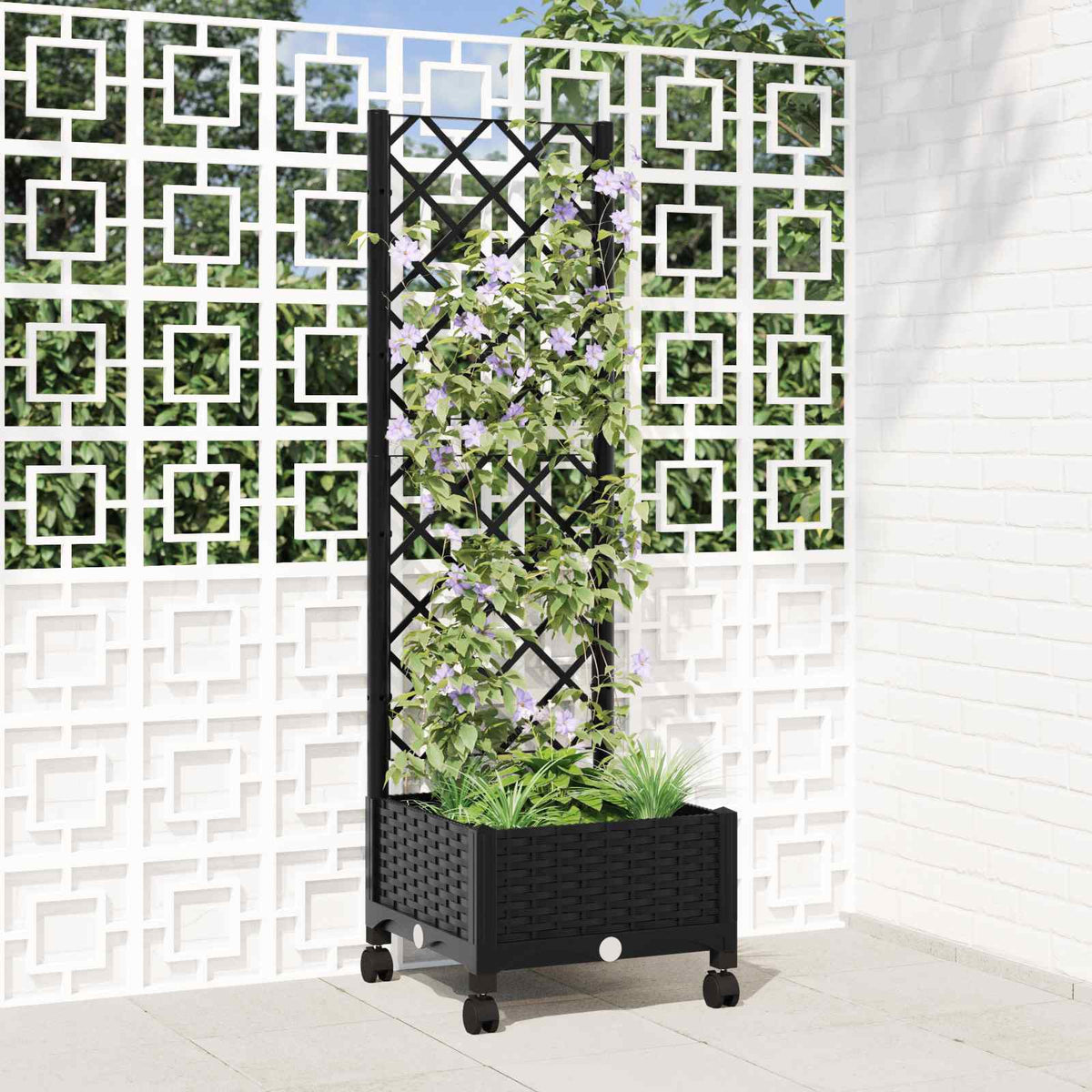 Jardinera Con Enrejado Y Ruedas Negro 40 X 40 X 131,5 Cm Pp_1