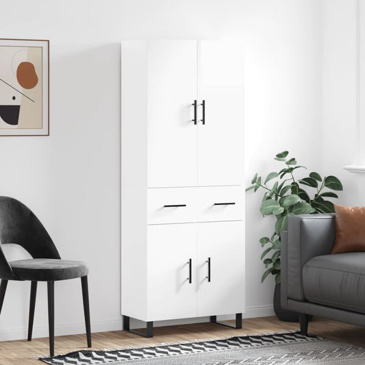 Aparador Alto Madera Contrachapada Blanco Brillo 69,5x34x180 Cm_0
