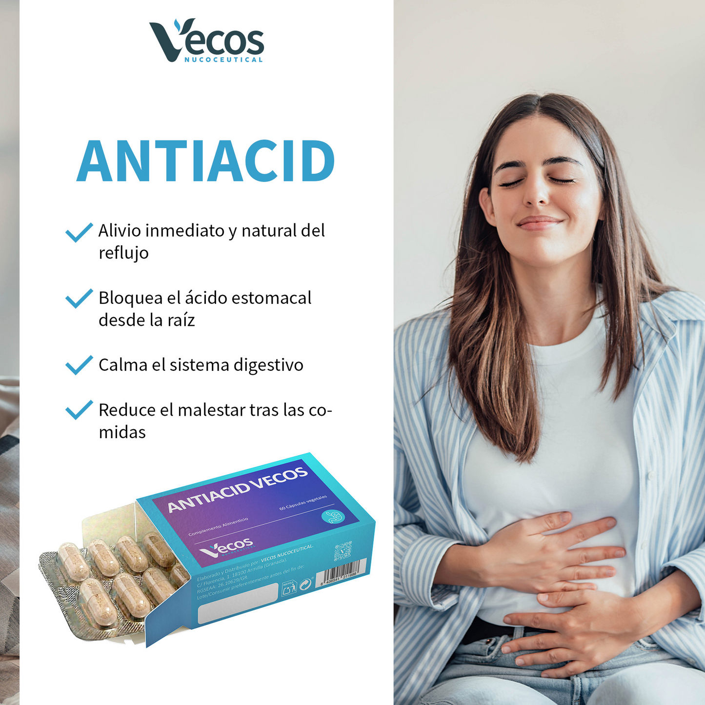 Antiacid Vecos 60 Cápsulas | Antiácido Y Antirreflujo | Alginato De Sodio Y Calcio_3