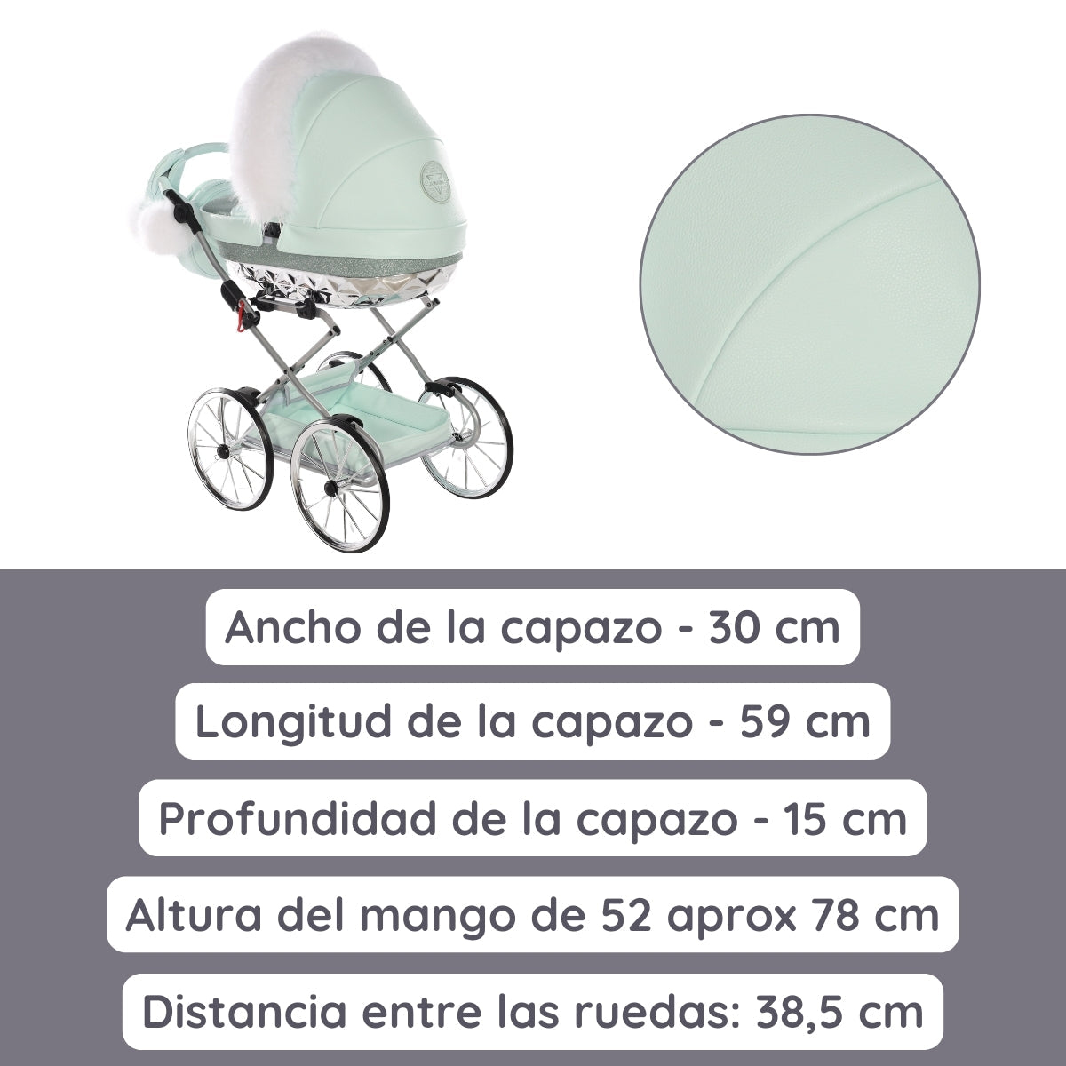 Carro De Muñecas Hand Craft Glitter Satin Classic Mint / Silver_4