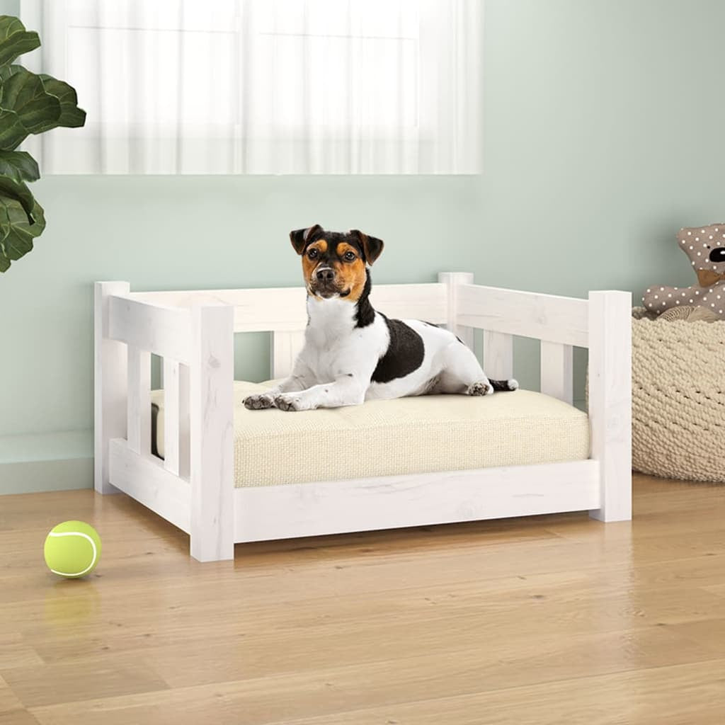 Vidaxl Cama Para Perros Madera Maciza De Pino Blanca 55,5x45,5x28 Cm_1