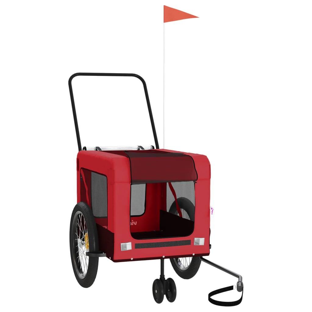 Remolque De Bicicleta Mascotas Hierro Tela Oxford Rojo Negro_0