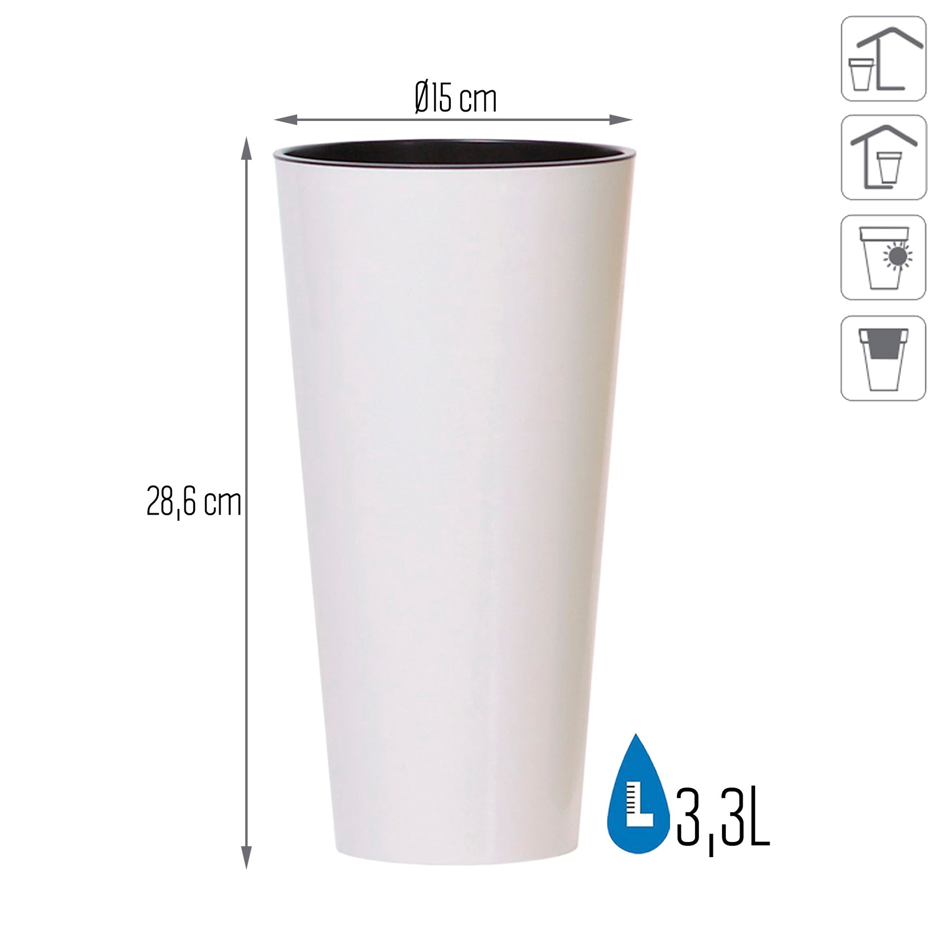 Maceta Brillo Tubus Slim 3,3l., Dimensiones (mm) 150x150x286, Color Blanco_2