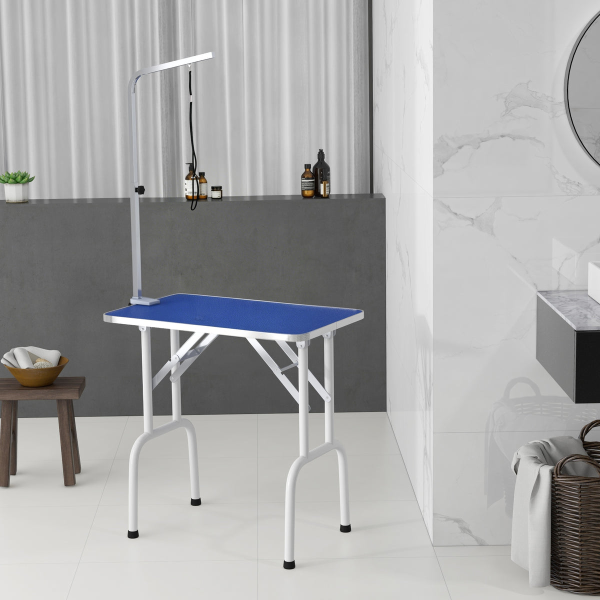 Mesa De Peluquería Pawhut Goma, Metal Azul 81x48.5x80 Cm D01-026v00bu_1